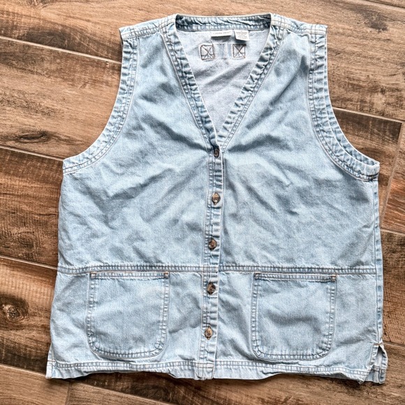Cabin Creek Jackets & Blazers - Cabin Creek Vintage Plus Button Front Patch Pockets Denim Vest, Light Blue, 1X